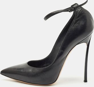 Casadei Black Leather Ankle Strap Pumps