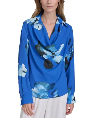 Halston Heritage Printed Cowl Neck Top