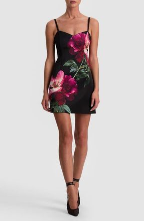 Alice & Olivia Nina Placed Floral Minidress in Empress Bloom Black at Nordstrom, Size 10