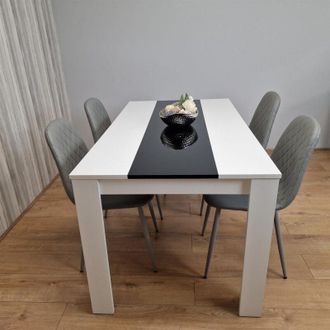 Kosy Koala Kosy Koala - Dining Table and 4 Chairs White Black Wood 4 Leather Grey Chairs Dining Room