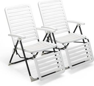Costway Costway - Tumbonas Jardin Exterior, Tumbona Plegable Reclinable 7 Posiciones Y Reposapi&eacute;s C&oacute;modo, Material De Pp A Prueba De Clima, Patio Trasero, Pis