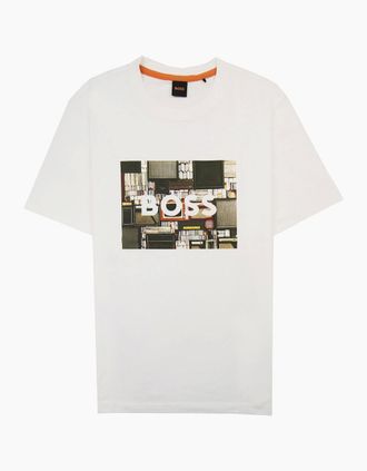 HUGO BOSS Mens Hugo Boss Tee Heavy Boss Seasonal Artwork T Shirt White 101 - Size: 46