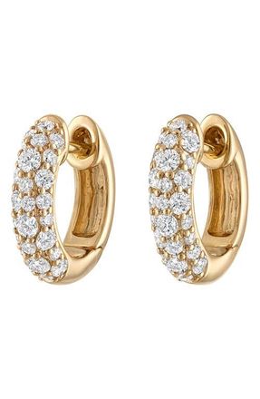 Eden Presley Glitter Diamond Huggie Hoop Earrings in Yellow Gold - Diamond at Nordstrom