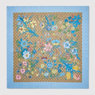 Gucci Printed GG Silk Twill Carr&eacute;, Blue, Silk