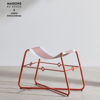 Maisons du monde Taburete de exterior de acero color teja y lona blanca