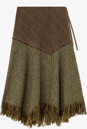 Ganni Mixed Skirt in Patchwork Check - Size 8/10 Acrylic