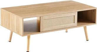 Urban Meuble Mesa de centro de rat&aacute;n con efecto madera y puertas correderas