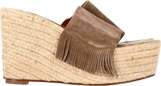 Chloé Pre-owned Womens Chloé Fringe-Trimmed Espadrille Wedge Sandals in Brown Suede - Mocha - Size EU 38