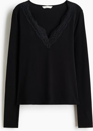 H&M Shirt mit Spitzenbesatz - Schwarz