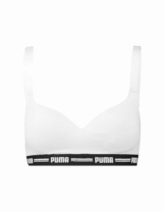 Puma Womens Striped Logo Padded Bra Top, White - Size: XS