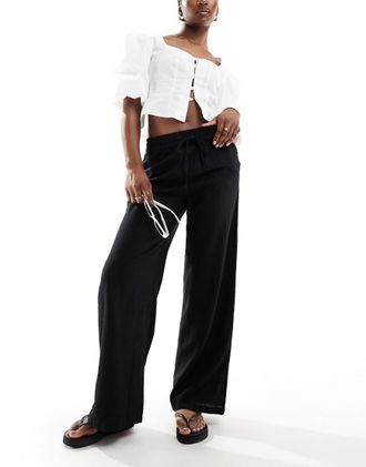 Jacqueline de Yong wide leg linen mix pants in black - part of a set