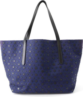 Jimmy Choo London Navy Black Canvas Leather Handbag Tote Bag (Pre-Owned)