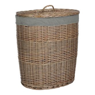 Red Hamper Antique Wash Grey Cotton Lined Oval Willow Laundry Basket in Brown | Size: Large