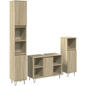 vidaXL Vidaxl - Set De Muebles De Ba&ntilde;o 3 Pzas Madera Contrachapada Roble Sonoma