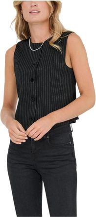 Only Pinstripe Mouwloze Gilet - Dames - Bodywarmers - Zwart - 3XS - Polyester - Jassen