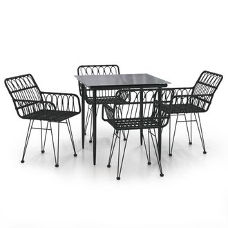 Berkfield Home 5 Piece Garden Dining Set Black Poly Rattan
