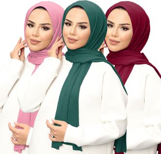 Janisramone Ladies head Scarf, Pack of 3 Plain Jersey Hijab, Muslim Soft Stretchy Scarf for Women UK, Modern Ladies Scarves, Prayer Wrap Hijabs, Stylish Gift Scar