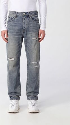 Purple Jeans straight in denim di cotone grigio con effetto usurato