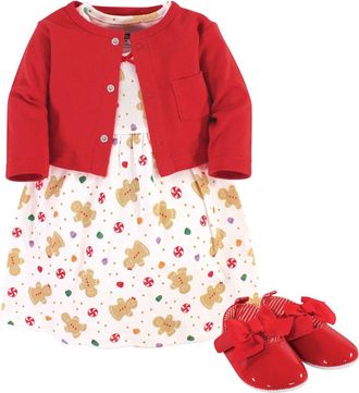 Hudson Baby Cotton Dress, Cardigan and Shoe Set in Sugar Spice at Nordstrom, Size 0-3M