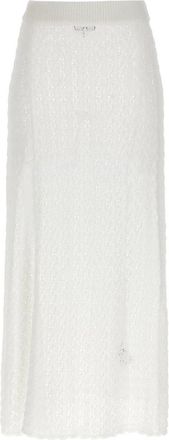 Ganni Glanzende Pointelle Gebreide Maxi Rok - Dames - Maxi Rokken - Wit - XS - Rokken