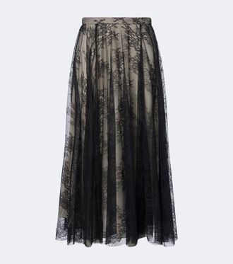 Erdem Pleated floral lace midi skirt