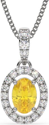 The Diamond Store Georgina Yellow Lab Diamond Oval Halo Necklace 0.70ct in 18K White Gold - Elara Collection