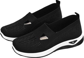 Generic Womens Comfort Walking Shoes, Woven Lightweight Breathable Orthopedic Sneakers with Soft Sole, Arch Support and Stretch Fit Black