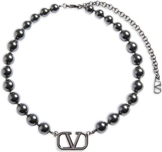 Valentino Garavani Collana VLOGO Signature Swarovski con perline - Argento