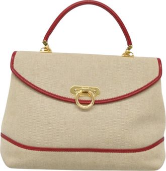Bally Handbag Canvas Beige Canvas Handbag (Pre-Owned)