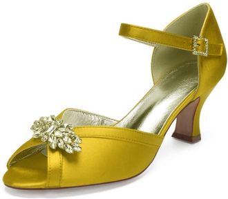 Generic Low Heel Wedding Shoes Heels Bridal Shoes Women Wedding Sandals Bridal Prom Party Dress Shoes 6.5Cm,Yellow,3 UK