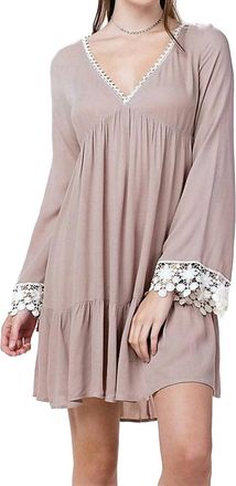 Greek Archaic Kori Bell Sleeve Lace Dress In Taupe