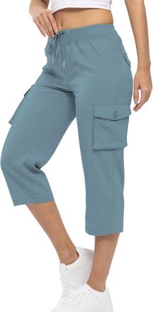 Generic Womens Cropped Trousers Casual Cargo Shorts Drawstring Elastic Walking Shorts High Waisted Hiking Capri Pants Ladies Summer Outdoor Combat Shorts for 