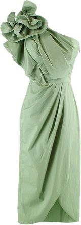 Johanna Ortiz Persian Opulence Green Cotton Ruffled Dress Size XXS