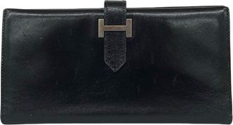 Herm&egrave;s Black Box Calf Leather Long Wallet (Bi-Fold) (Pre-Owned)