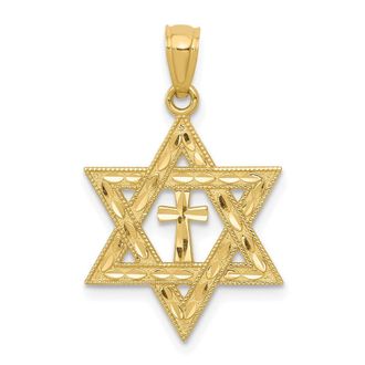 Diamond2Deal 14k Yellow Gold Diamond-cut Star of David Cross Pendant