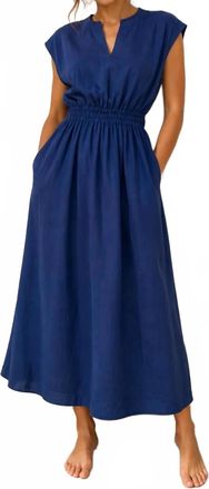 The Korner Smocked Waist V Neck Maxi Dress In Navy