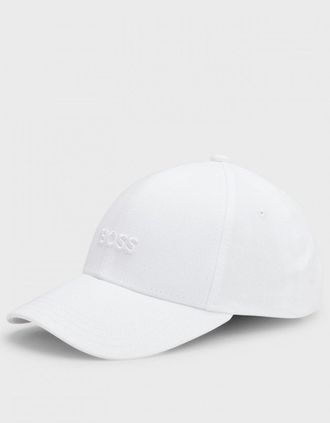 HUGO BOSS Mens BOSS Orange Zed Mens Cotton-Twill Six-Panel Cap with Embroidered Logo NOS - White 100 - Size: ONE size