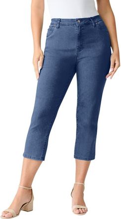 Roaman's Plus Size 24/7 Stretch Capri Jean in Dark Stonewash Sanded at Nordstrom, Size 26