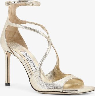 Jimmy Choo London Womens Sandals Azia Glittered Leather Gold