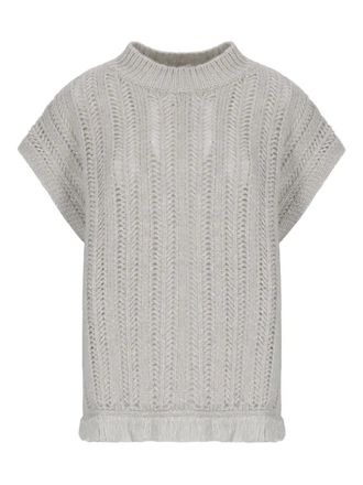 KANGRA round-neck fringed-detail top - Grey