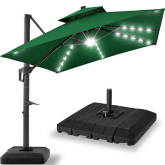 Best Choice Products 12x12ft 2-Tier Square Outdoor Solar LED Cantilever Umbrella w/ 360-Rotating Base - Sky Blue