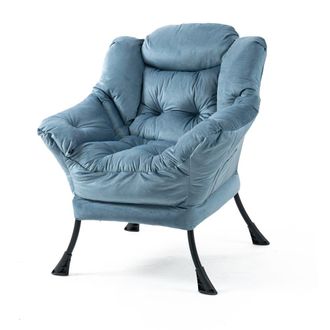 Urban Meuble Sill&oacute;n tapizado de tela azul claro con patas de metal y bolsillo