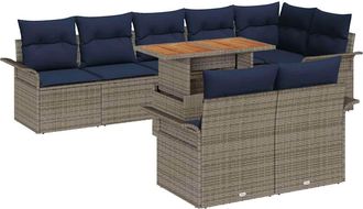 vidaXL Conjunto De Sof&aacute; De Jard&iacute;n 9 Uds. Gris Y Azul Marino Vidaxl