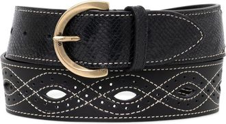 Pinko patterned-stitch leather belt - women - Zamak/Leather/Polyurethane - S - Black