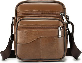 Generic Mens Leather Messenger Bag, Compact Shoulder Satchel with Practical Pouches, Ideal for Business Travel Daily Use, Laptop Bag for Work & College