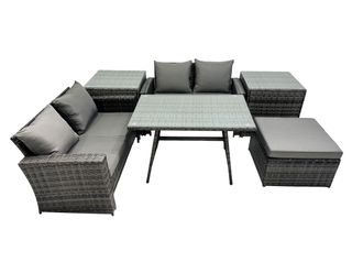 Fimous 5 Seater Outdoor Table Double Seat Sofa Big Stool 2 Side Table Set in Dark Grey