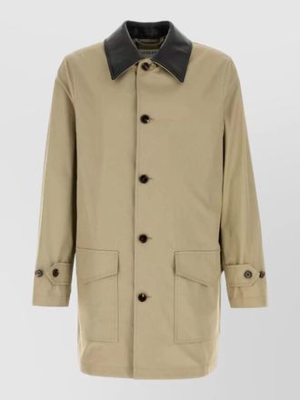 Burberry meadowbank cotton long overcoat contrast collar