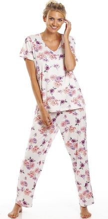 Camille Short Sleeve Floral Womens Pyjamas - Lightweight & Breathable Full-Length Pyjamas For Women With Elasticated Waist - Soft, Comfortable & Stylish Ladie