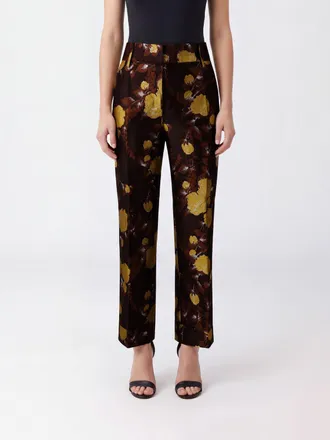 La DoubleJ Pantaloni slim fit Hendrix a vita alta in seta con stampa floreale