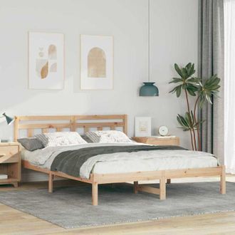 vidaXL Estructura De Cama Con Cabecera Marr&oacute;n Madera Maciza De Pino Vidaxl